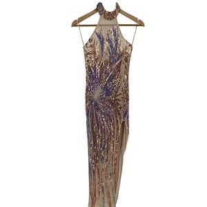 Banjul Rose Gold Sequin Halter Gown Purple Blue Party S Mesh Fairy Formal Dress